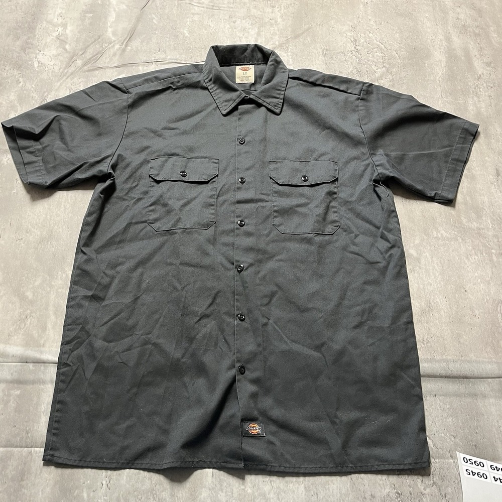 Dickies Genuine Work Shirt Mens L Grey Short Sleeve Logo Embroidered